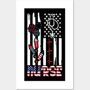 Nurse 4th of July American Flag Patriotic USA Stethoscope Posters and Art